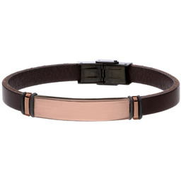 Brązowa blacha na brązowym skórzanym pasku bransoletka