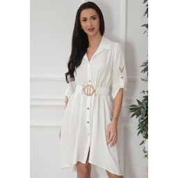 Sukienka koszulowa z paskiem V biała Cornella