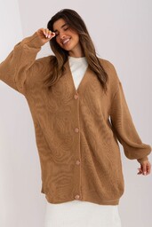 Camelowy rozpinany sweter oversize z guzikami