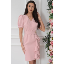 Sukienka z falbanką i broszką brudny róż Karla