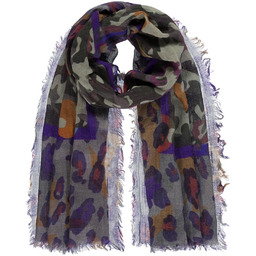 Damski szal lekki panterka fioletowy Passigatti