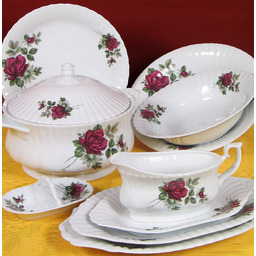 B826 Zestaw Obiadowy 12/45 Bordowa Róża Iwona Porcelana