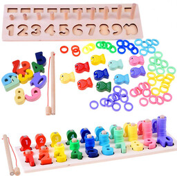 EDUKACYJNA UKŁADANKA DREWNIANA CYFRY ŁOWIENIE RYBEK