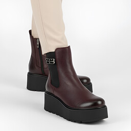 Armodo Bordowe Botki Eleganckie Obuwie Damskie Na Koturnie