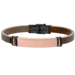 Brązowa satynowana blacha na brązowym skórzanym pasku bransoletka