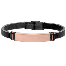 Brązowa satynowana blacha na skórzanym pasku męska bransoletka