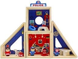 Drewniany Posterunek Policji 4 Figurki Policja