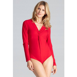 KLASYCZNE body damskie DOPASOWANE Z MARSZCZENIEM czerwone XL