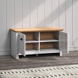 Szafka na buty z siedziskiem jasnoszara / dąb