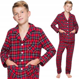 Flanelowa Rozpinana Chłopięca Piżama W Kratkę 152