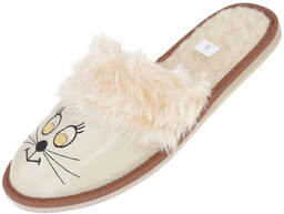 Kapcie ocieplane wełną naturalną kotki kotek beżowe futerko,