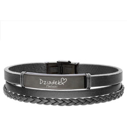 Czarna bransoleta skora z grawerem na prezent