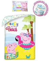 Pościel bawełniana 140x200 Świnka Peppa kolorowa na plaży