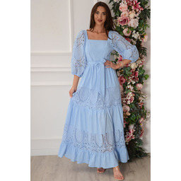 Sukienka boho maxi ażurowe wstawki niebieska Edme
