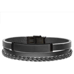 Bransoletka męska czarne rzemienie i czarna matowa blaszka
