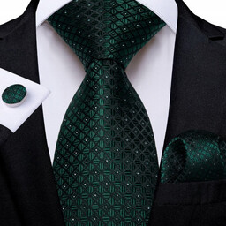 Żakardowy zestaw - krawat + poszetka + spinki