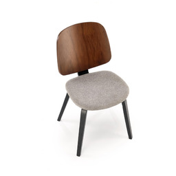 Krzesło do jadalni drewniane tapicerowane szare / orzech