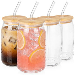Kubki szklane z pokrywką i słomką 460 ml