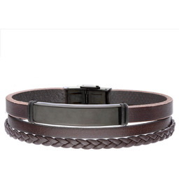 Czarna męska bransoletka na brązowej skórze do grawerunku