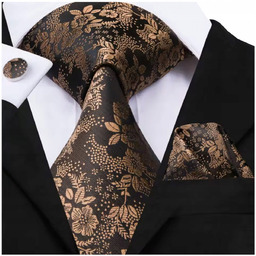 Żakardowy zestaw - krawat + poszetka + spinki