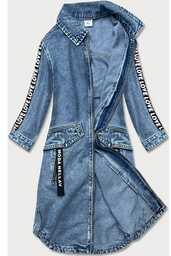 Luźna damska jeansowa kurtka/narzutka niebieska (pop7030-k)