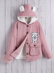 Kurtka Dziewczęca Teddy Bear Sztruksowa Z Kapturem Różowa