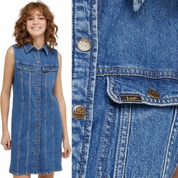 Lee SLEEVELESS DRESS Baker Blue TRAPEZOWA JEANSOWA SUKIENKA
