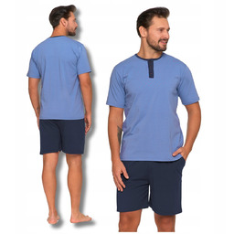 Piżama Męska Gładka T-Shirt Krótki Rękaw Krótkie Spodenki