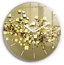 Nowoczesny szklany zegar ścienny Złote kwadraty fi30