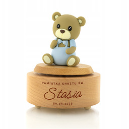 Pamiątka Chrztu Drewniana Pozytywka z Grawerem dla Chłopca