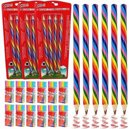 Kredki ołówkowe wielokolorowe 12 szt. 12 gumki tęczowe