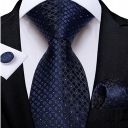 Żakardowy zestaw - krawat + poszetka + spinki