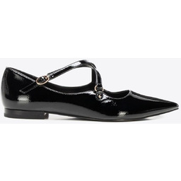 Baleriny z lakierowanej ekoskóry ze szpiczastym noskiem czarne