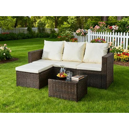 Narożnik ogrodowy (3-osobowa sofa, pufa, stolik) OTTIMO brązowy