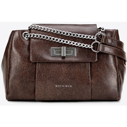 Listonoszka z imitacji skóry z łańcuszkiem brązowa