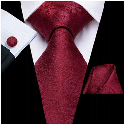 Żakardowy zestaw - krawat + poszetka + spinki