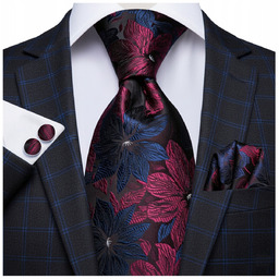 Żakardowy zestaw - krawat + poszetka + spinki