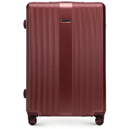 Duża walizka z polikarbonu w pionowe tłoczenia burgund