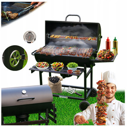 Grill Ogrodowy Węglowy Z Pokrywą Beczka Termometr Popielnik