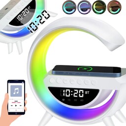 ŁADOWARKA INDUKCYJNA GŁOŚNIK LAMPKA LED RGB ZEGAR RADIO