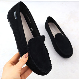 Mokasyny damskie półbuty zamszowe czarne Potocki 09301