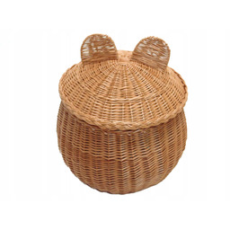 Wiklinowy Koszyk, Miś, Schowek Na Zabawki Z Pokrywą
