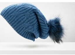 Niebieska zimowa czapka smerfetka ze splotem