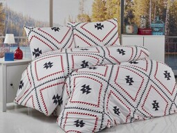 Pościel z bawełny 160x200 Kilim biała czerwona czarna
