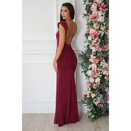 Sukienka maxi drapowana z odkrytymi plecami bordo Agnete