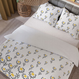 Markizeta Pościel satynowa 220x200 001 biała żółta kwiaty