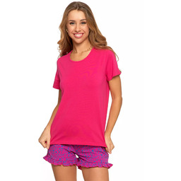 Moraj Bawełniana Różowa Damska Piżama Z Falbanką