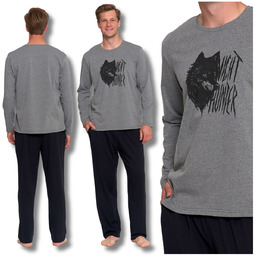 Piżama Męska Dwuczęściowa Długi Rękaw i Spodnie Nadruk