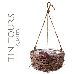 BRĄZOWY KOSZ WISZĄCY Z BRZOZY NA KWIATY 34x34x16/75