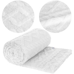 Koc 200 x 220 Design Mikrofibra Warkocz Biały